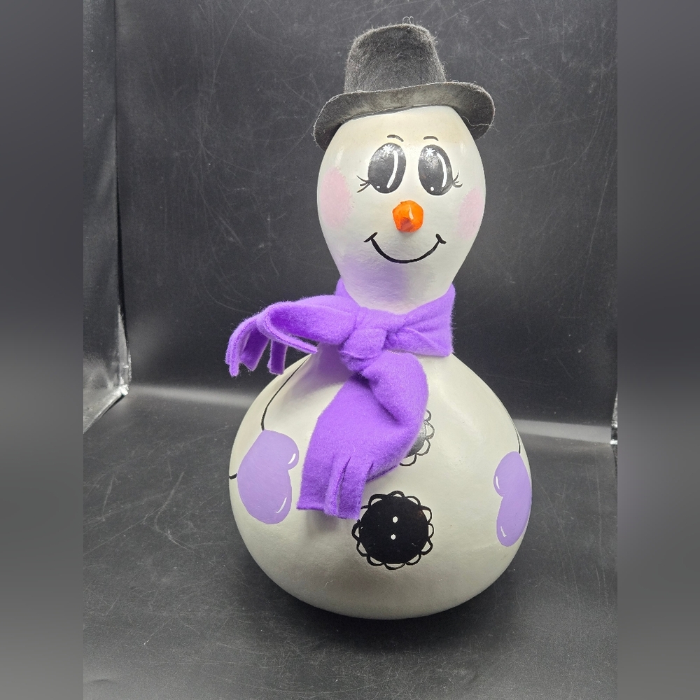 Gorgeous Hand Painted  Purple White Black Gourd Christmas Snowman  12 inches